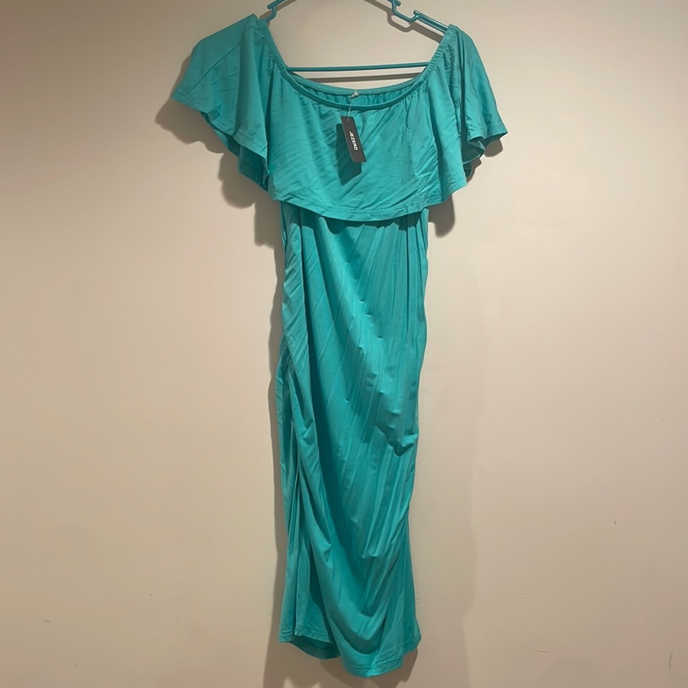 Jezero Off Shoulder Maternity Dress, Size S turquoise color